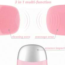 Electric Facial Cleanser - USB Rechargeable Silicone Facial Scrub, Waterproof Facial Massager, Three In One Deep Facial Cleaning Brush, Blackhead Remover, Exfoliating Agent (Pink, Gray, Black) - Hồng - Xem 3