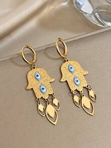 1Pair Unique Charm Evil Eye Dangle Earrings Golden Long Dangle Earrings For Stainless Steel Long Earrings Christmas Daily Party Mother Valentine Jewelry Gifts - Multicolor - View 4