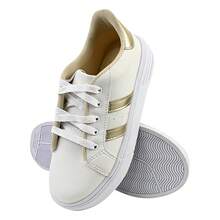 Tenis Casual Branco com Dourado Feminino  Macio Lançamento Original - Branco - Visão 5