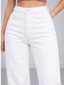 Women's White Wide Leg Jeans, High Waist, Palazzo Style - 白色 - 查看 3