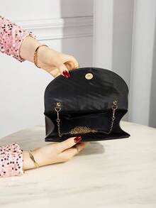 Elegant Women's Handbag, Minimalist Fashion Ladies Party Clutch, Chain Strap Chic Evening Bag, Lightweight Luxurious Design, Perfect For Party, Wedding, Prom Dress, Pairs Well With Holiday Party Dress, Evening Gown And Sequin Dress, Essential Wedding Accessory, Matches Perfectly With Graduation Dress, Prom Dress. - Black - View 6