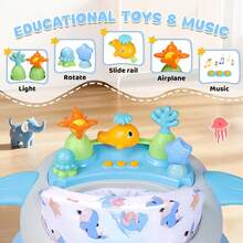 Dolphin Shape Baby Walker & Activity Center With Music & Lights Toys,3 Adjustable Height, 360° Smooth Wheels & Foldable Design For Infant Boy And Girl 6-18 Months, Andadera Para Bebe, Blue - Màu xanh lam - Xem 3
