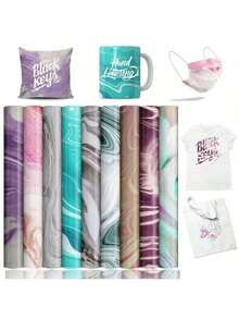 9张/套 12英寸×10英寸 水彩大理石纹升华转印纸，水彩大理石纹升华转印纸套装，适用于DIY杯子、水杯、钥匙扣、T恤等。 - 9C - 查看 16