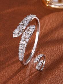 2pcs Shiny Elegant Snake Wrap Bracelet And Ring Set, Suitable For Attending Banquets And Parties - Snake - View 1