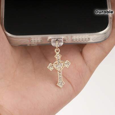 Alloy Metal 1 Piece Elegant Cross Phone Dust Plug Shiny Crystal Decoration Suitable Compatible With Iphone/Type-C Models Metal Accessories Fashion Phone Accessories Easter Gift Party Birthday Anniversary Spring Wedding Accessory