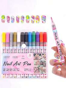 SAUA Bộ 12 bút vẽ móng nghệ thuật, bút sơn móng tay đầu nhỏ dùng để tự trang trí móng, dụng cụ cần thiết cho tiệm nail và làm móng tại nhà. - Nhiều màu - Xem 13