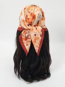 1pc Women's Bandana Scarf With Floral & Leaf Ink Painting Style Print - Multicolor - View 5