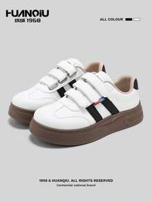 HUANQIU Women's Casual Sneakers, Hook And Loop Closure, Minimalist Design, White Shoes, Soft Sole, Platform - Black and White - View 2