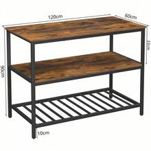Lsla de Cocina con Encimera Grande Estantería de Cocina de 3 Niveles Marco de Acero 60 x 120 x 90 cm Estilo Industrial Fácil de Montar Marrón Rústico y Negro - Marrón - Ver 6