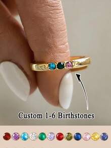 1pc Personalized Birthstone Ring, Family Birthstone Ring, Gold Daily Wear Ring, Birthstone Ring, Birthstone Gift, Mother's Day Jewelry, Gift For Mom - Multicolor - View 1