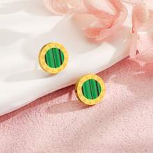 1pair/2pieces Stainless Steel Round Stud Earrings Fashionable Roman Numeral Earring For Women Elegant Luxurious Jewelry - Roman Numerals - View 8