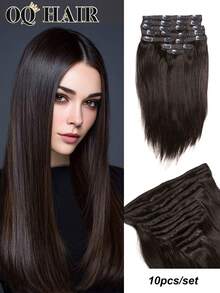OQ 10pcs/Pack 100% Virgin Silky Straight Human Hair Extensions, 14-22 Inches, #2 Light Brown, No Shedding, Simple & For Beginners - S2 - View 2