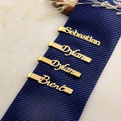1PC Personalized Name Stainless Steel Tie Clip, Custom Name Tie Clip, Fashionable Gift For The Bride'S Father, Groomsmen, Valentine'S Day For Boyfriends, Anniversary Jewelry