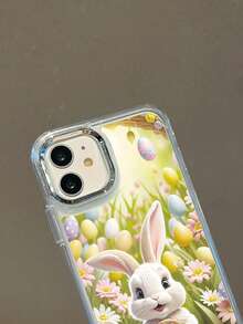 可爱复活节兔子和彩蛋图案透明手机壳，银色摄像头边框保护TPU软壳，适合复活节/日常使用/送朋友。兼容，兼容 15/ 16/ 17 Pro Max/ 14/ 17/ 16 Plus，快速发货 - 無色 - 查看 5