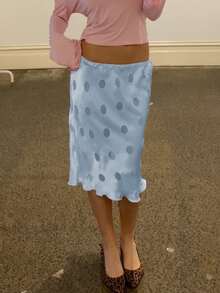 Womens Satin Polka Dot Midi Skirt Vintage Silky Elastic Waist Ruffles Hem Bodycon Short Skirts Summer A-Line Pencil Skirt Beach Vacation Night Out Party Club Streetwear - 藍色 - 查看 3