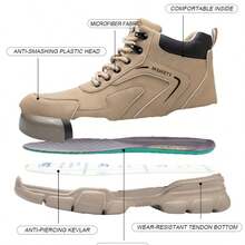 (2-5 Working Days Delivery) Men's Khaki Lace-Up Mid-Cut Safety Work Boots, Waterproof Lightweight Breathable Anti-Smash Puncture-Proof Design, Ideal Holiday Gift For Father's Day Labor Day Back To School And Multi-Scene Working Use (For Women, This Size Is Slightly Larger, Please Choose Size 1.5 Smaller!) - 卡其色 - 查看 2