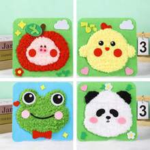 4件套DIY缝纫套装，卡通动物线条缝纫图案，简单DIY项目，动物、水果，缝纫学习，生日礼物 - 彩色 - 查看 4