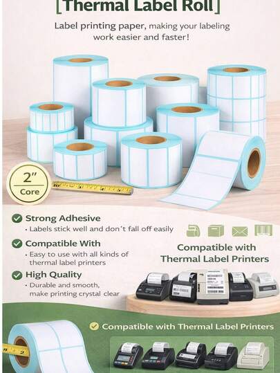 Etiquetas térmicas directas, etiquetas de dirección de código de barras perforadas, compatibles con impresoras de escritorio Rollo y Zebra