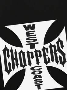 Gothic Choppers Cross Black Hoodie, Oversized Fit Unisex Streetwear, Ideal For Fall/Winter Casual Wear, A Unique Statement Piece For Music Lovers & Biker Fans - Black - View 3