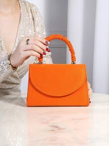 Elegant Floral Ruffled Flap Square Evening Handbag, Suitable For Women's Party, Wedding, Prom, Banquet Occasions, Best Gift For Her - Orange - View 8