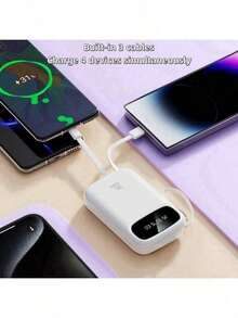 10000mAh Mini Cute 5V1A Slow Charging Power Bank, Small Size Large Capacity Rechargeable Portable Mobile Phone Charger, Built-In 4 Cables, Smart Digital Display, Micro Interface, USB-C Output&Input, Outdoor Travel Battery Packs - trắng - Xem 5