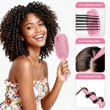 Curl Defining Brush For Thick Coily Hair, Firm-Bristle TPEE Detangling Brush For Coarse 4A\U20134C Curls, Dual-Sided Wide &Amp; Narrow Tooth Brush For Wet &Amp; Dry Curl Shaping\U2013 Women &Amp; Men (2054-Pastel Pink) - ColorC - View 5