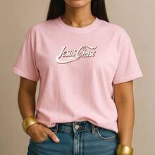Women's T-Shirt 100% Cotton Jesus Christ Casual Christian Shirt Retro Style For Everyday Fashion - 玫瑰紅 - 查看 1