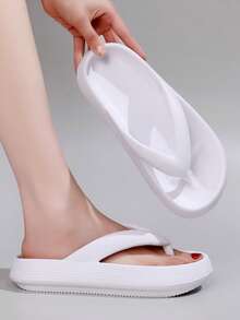 New Arrival Summer New Style Solid Color Textured Flip Flop Sandals, Comfortable & Breathable Non-Slip & Lightweight, One-Piece Molding Soft & Durable Shoes, Multi-Colors Optional, Home/Outdoor/Beach Universal Use Men Sandals & Women Sandals - 白色 - 查看 4