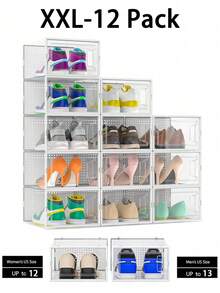 12-Pack Plastic Stackable Shoe Box Set - Clear | Foldable Shoe Storage Container | Sneaker Bins | Shoe Rack Box | Transparent | Portable Stacking Shoe Boxes Front Open - trắng - Xem 12