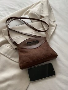 复古菱形链条刺绣手提包，新款时尚别致单肩包，个性化INS风斜挎包 - 咖啡 - 查看 10