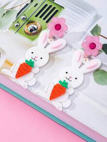 1对时尚复活节亚克力耳环，兔子、胡萝卜、花卉卡通可爱设计，适合作为节日礼物首饰 - 兔子 - 查看 7