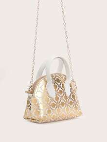 1pc Unique Shell Bag, Handbag Shoulder Bag Crossbody Bag, Fashionable High-End Printed Chain Tote Bag For Women, Minimalist And Stylish - Gold - View 2