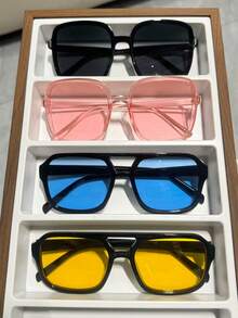 1副/6副套装，新款方形女士时尚高端街头风沙滩旅行骑行钓鱼眼镜 - 彩色 - 查看 3