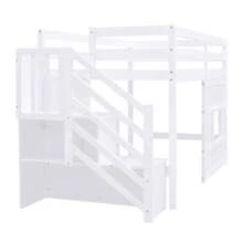 MERAX Twin Size Loft Bed With Storage Staircase And Window - White - View 11