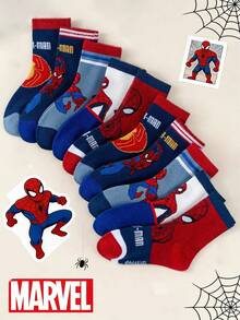 Marvel 1/5/10双装漫威蜘蛛侠儿童袜子，超级英雄图案，透气柔软，男女童均适用，适合日常穿着/派对礼物/复活节/春季/夏季 - 彩色 - 查看 1