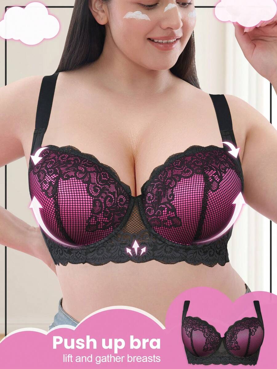Plus Size Lace Underwire Bra - Comfortable Wide Straps, Full Coverage Design, Delicate Lace Details, Supportive Underwire Lifts & Shapes