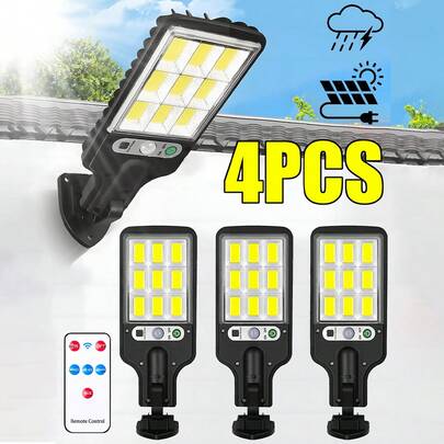 4 Pack Lámpara Solar Exterior,Luces Solares Jardin para Interior y Extrior, Reflector LED Exterior Solar,Focos Solares con Sensor,Solar Luz de Pared,IP65