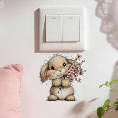 1/4 Set Cute Cartoon Squirrel, Rabbit, Bird & Flower Basket Pattern Wall Stickers, Removable Vinyl Animal Wall Decor For Living Room, Bedroom, Home Decor