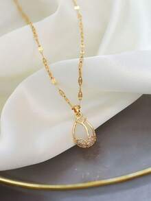 1 pieza Collar con colgante de flor dorada, estilo coreano y europeo, collar con dije de tulipán de circonita cúbica para mujeres, mejor regalo para uso diario y joyería para mujer - Dorado - Ver 10