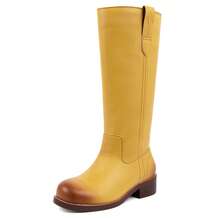 Women's Pull On Vintage Campus-Inspired Cowboy Boots Squared Toe Western Knee High Boots Fashionable Stacked Low Heels Booties - 黃色 - 查看 7
