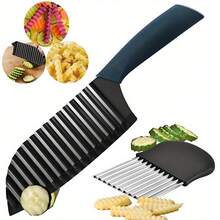1/2Pcs Crinkle Cutter Knife, Stainless Steel Crinkle Cutter, Potato Potato Chipper Chip Cutter, Vegetable And Fruit Wave Knife, Crinkle Cutter French Cutter For Vegetables, Carrots - Multicolor - View 6