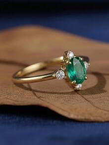 1 chiếc nhẫn đá Cubic Zirconia thanh lịch, thích hợp làm quà tặng cho phụ nữ vào ngày Valentine, đám cưới, lễ đính hôn, tiệc kỷ niệm. - màu xanh lá - Xem 3