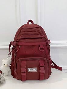 Large Capacity Multi-Compartment Cartoon Backpack With Dual Handles And Zipper, Anti-Theft Design, Suitable For Students Back To School, College Style, Women Travel & Vacation - Red - View 3