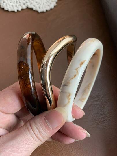 3 piezas Brazaletes de bangle de acrílico marrón vintage bohemio de múltiples capas, accesorio de moda de lujo para mujeres, parejas, fiestas y uso diario