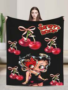 B-Betty Boops Throw Blanket Warm Blankets Breathable Air Conditioner Blanket For Car Classic Outdoor Blankets For Picnic For All Season - Black - View 1