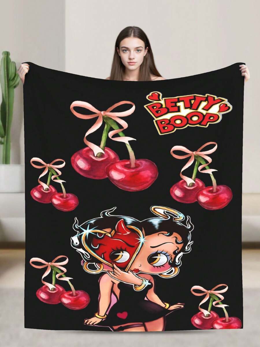 B-Betty Boops Throw Blanket Warm Blankets Breathable Air Conditioner Blanket For Car Classic Outdoor Blankets For Picnic For All Season - Black - View 1
