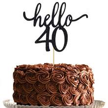 1个闪亮“Hello 40”生日蛋糕装饰插牌，优雅黑色闪光甜点装饰，适用于40周年纪念派对，美观的蛋糕装饰牌，可用作拍照道具 - 彩色 - 查看 8