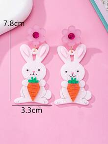 1对时尚复活节亚克力耳环，兔子、胡萝卜、花卉卡通可爱设计，适合作为节日礼物首饰 - 兔子 - 查看 8