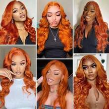 30 Inch 13x4 HD Lace Front Wigs Human Blended Hair Pre Plucked Brazilian Virgin Hair Invisible Hairline Tiny Knots 200 Density Glueless Wigs Body Wave HD Lace Frontal Wigs #350 Ginger Orange - S350 - View 9