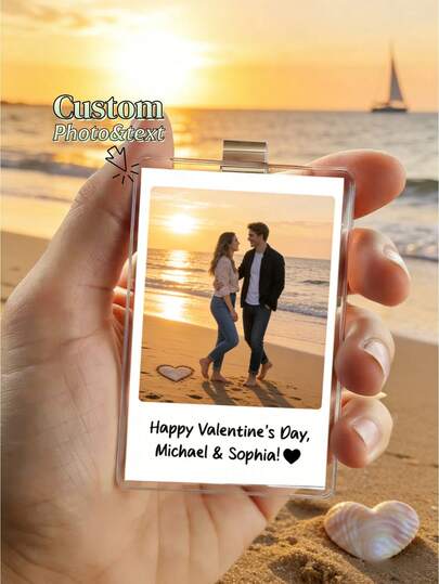 1Pc Custom Acrylic Sun Visor Photo Clip Custom Photo&Text-Personalized Valentine Car Visor Picture Holder, Couple Photo Car Decor, Drive Love Gift For Him Her, Valentine's Day Anniversary Keepsake, Auto Interior Decoration